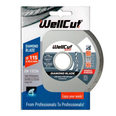 Диск алмазный WellCut 115х22,23 мм сплошной