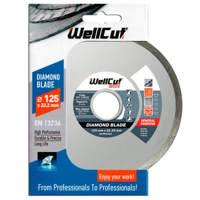 Диск алмазный WellCut 125х22,23 мм сплошной