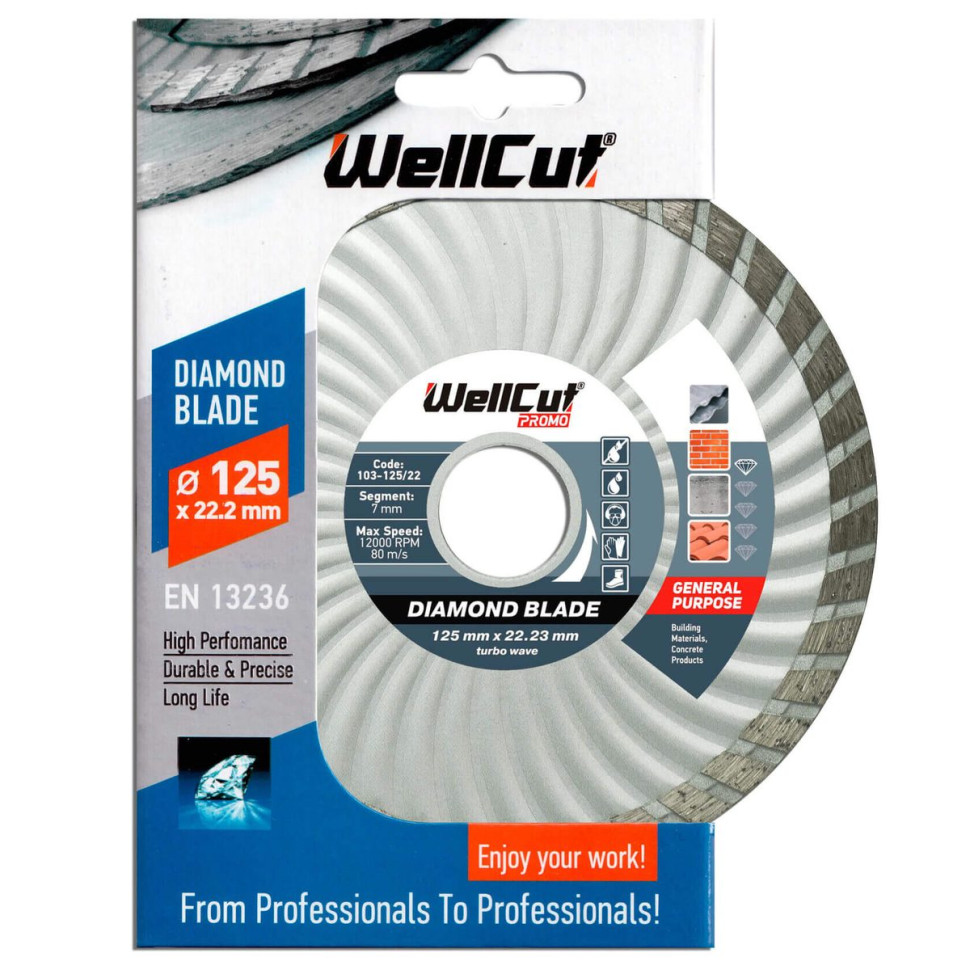 Диск алмазный WellCut 125х22,23 мм турбо-волна