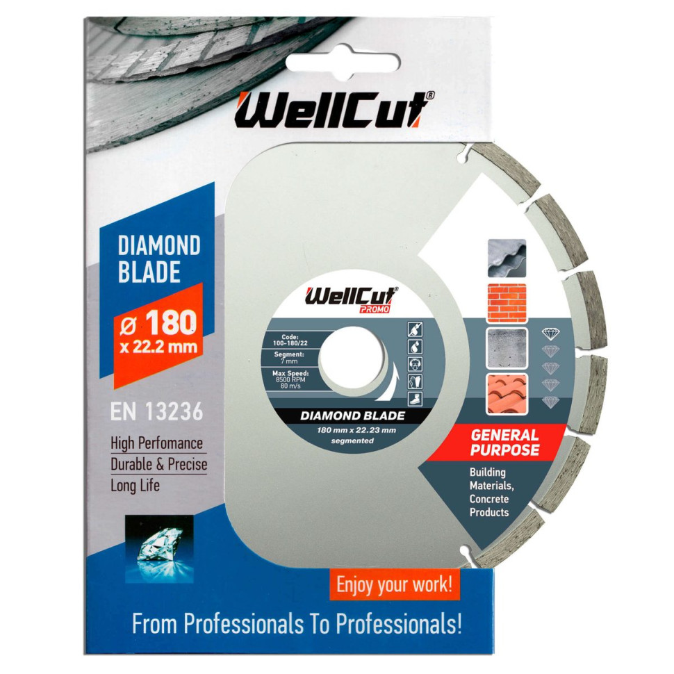 Диск алмазный WellCut 180х22,23 мм сегментный