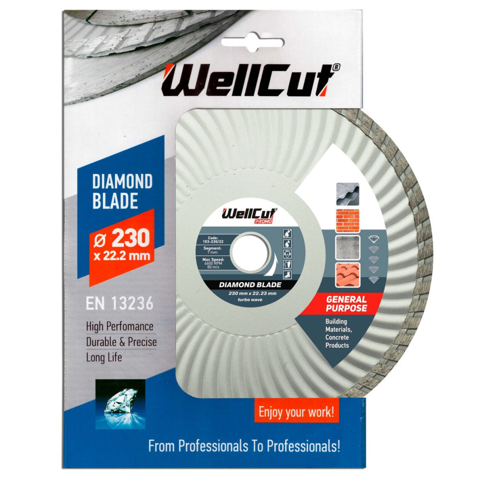 Диск алмазный WellCut 230х22,23 мм турбо-волна
