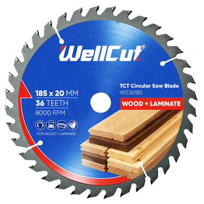 Пиляльний диск по дереву WellCut 185х20 мм, 36 зубів, для ламінату