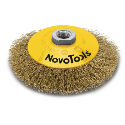 Щетка коническая NovoTools 100 мм M14, гофрированная латунная проволока