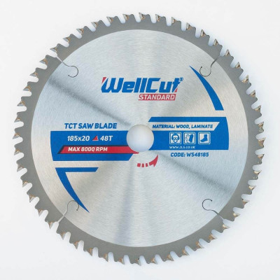 Пиляльний диск по дереву WellCut 185х20 мм, 48 зубів, для ламінату