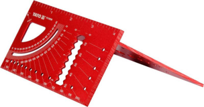 Кутник алюмінієвий стереометр. 3D YATO 150х 70х 215 мм, 45°, 90° з транспортиром і шаблонами отворів