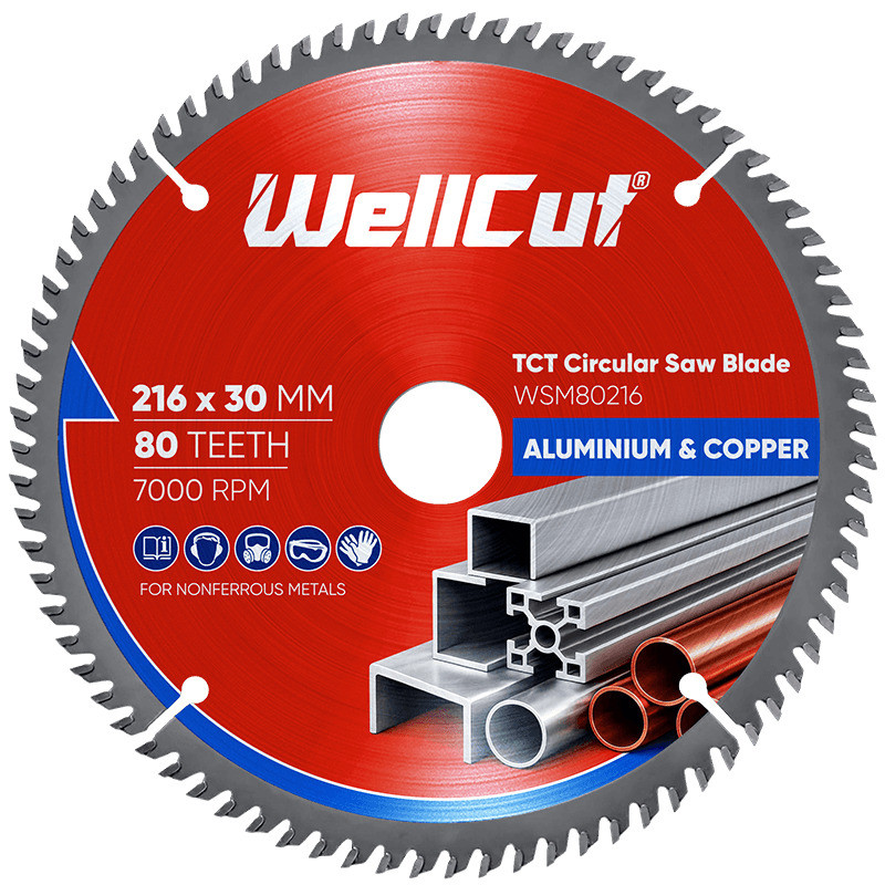 Пиляльний диск по алюмінію та міді WellCut 216х30 мм, 80 зубів Пиляльний диск по алюмінію та міді WellCut 216х30 мм, 80 зубів