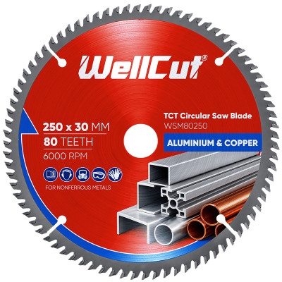 Пиляльний диск по алюмінію та міді WellCut 250х30 мм, 80 зубів