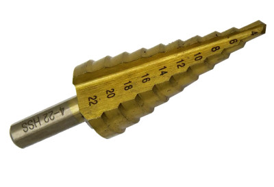 Свердло ступінчасте 4-22 (4-6-8-10-12-14-16-18-20-22) HSS покриттям TiN